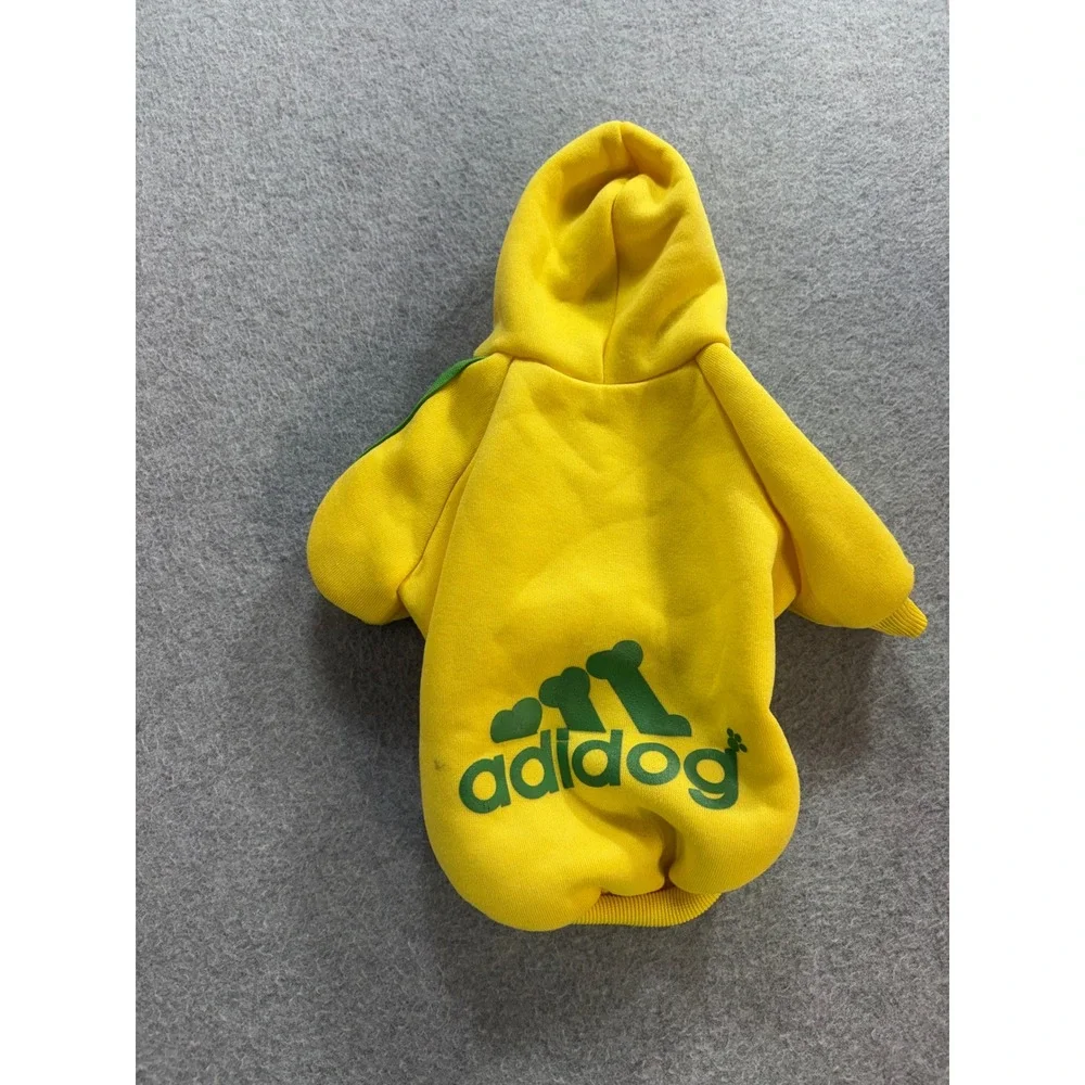 Adidog Pet Hoodie Yellow Green Stripes Graphic Dog Sweatshirt Med ** 2 Shirts **